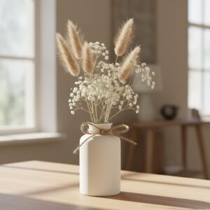 PUREZENTO White Vintage Roman Bottle Vase - 4.9 Inch (Pack of 1) | Decorative Bottle Shape Vase with Twine Bow for Rustic, Farmhouse & Home Decor | Vases for Living Room, Dining Table & Office Styling