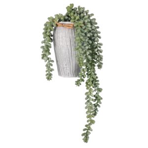 S & A Artificial Hanging Succulent Plant in Grey Pot – Real Look Trailing Green Vine for Home Décor, Shelf & Table Decoration | Decorative Plant for Living Room & Office