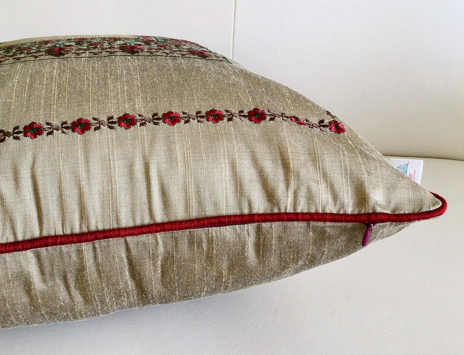 TARA- Sparkling Homes Zari Embroidered Velvet Cushion Covers, 'Padmini' from 'The Royal Collection', Set of 1 (Wine Red, 16 x 16 Inches) - Image 3