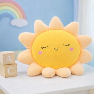 Sun Shaped Velvet Cushion for Kids Room, Living Room, Bedroom, Luxury Furnishing, Throw Pillow (16x16 inch, Orange)
